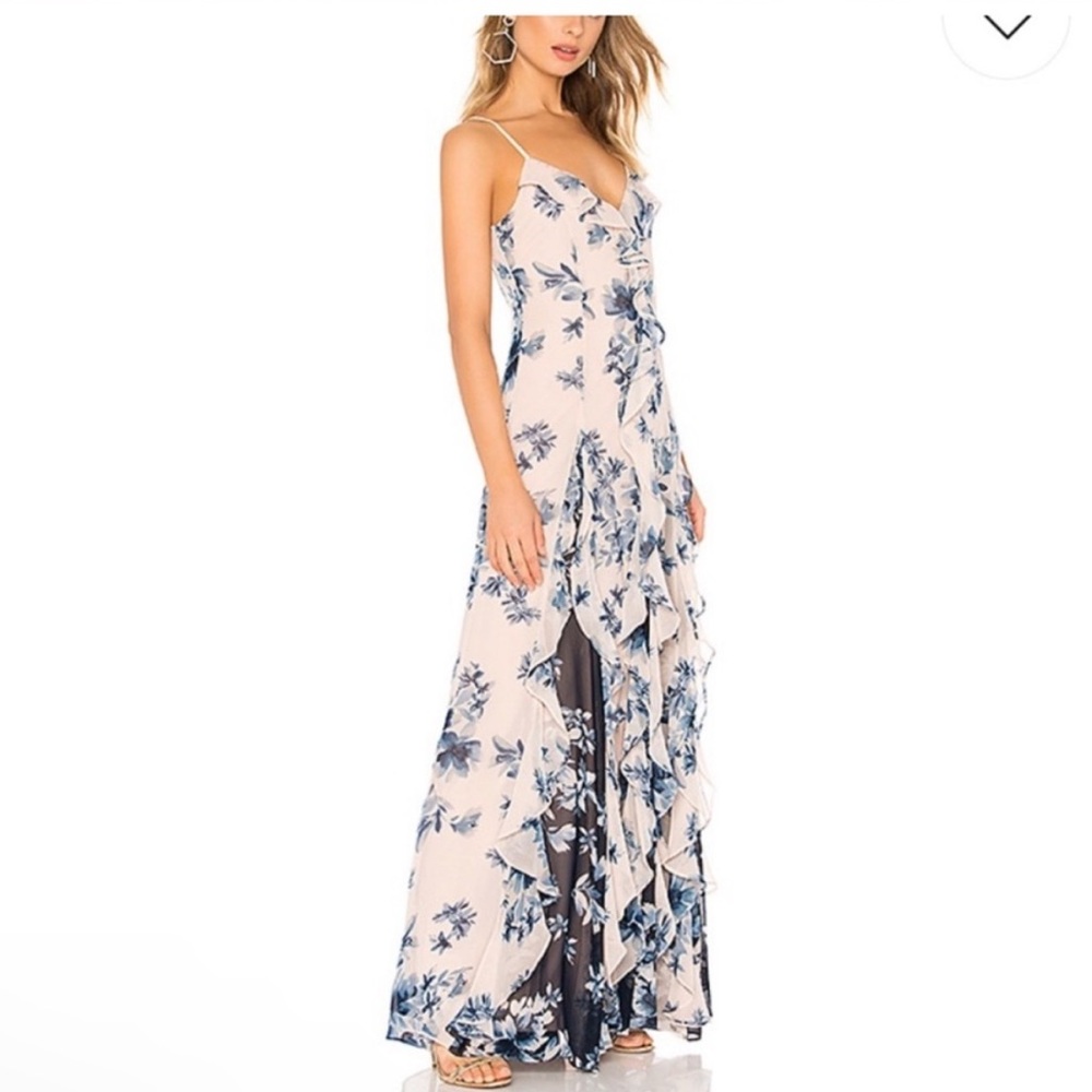NWT BCBG Maxazria Floral Divine Peach Bloom Godet Ruffle Maxi Gown Dress 10 - Picture 2 of 9